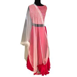 Lengha Magenta and Cream 3 Pieces Top Skirt Dupatta Size Large